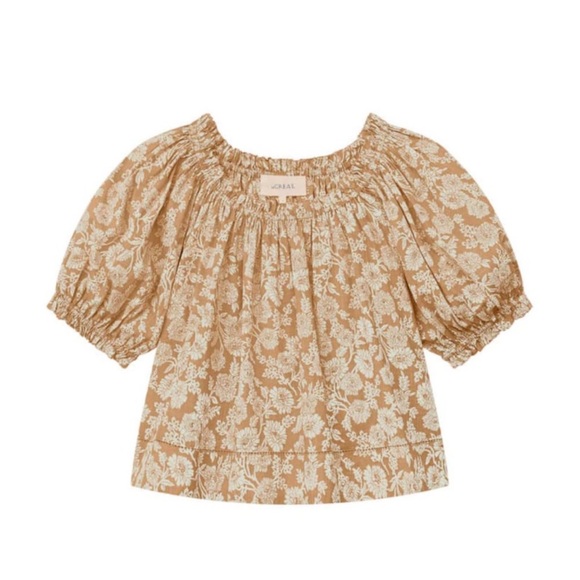 THE GREAT. Tops - THE GREAT Floral Puff Sleeve Garland Top Blouse Oat Wild Brush